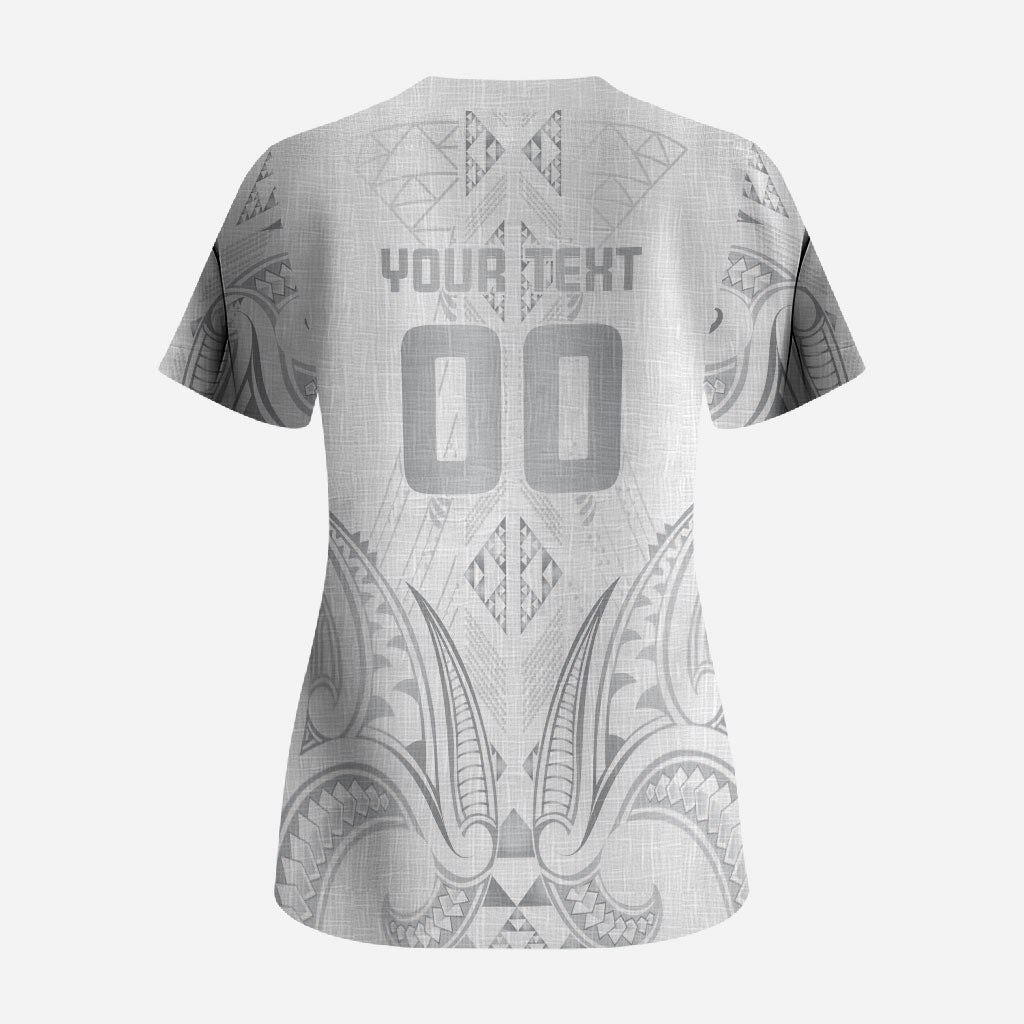 Maori Rugby Custom Ngaru Mangopare Scrub Top Kiwikiwi Niho Taniwha Motif