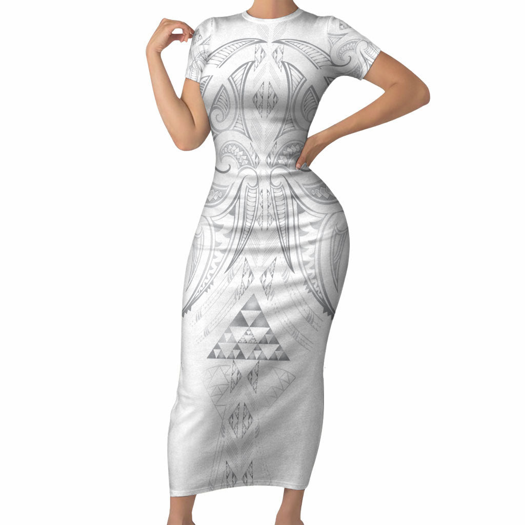Maori Rugby Custom Ngaru Mangopare Short Sleeve Bodycon Dress Kiwikiwi Niho Taniwha Motif