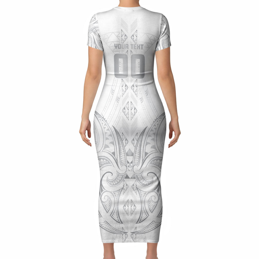 Maori Rugby Custom Ngaru Mangopare Short Sleeve Bodycon Dress Kiwikiwi Niho Taniwha Motif