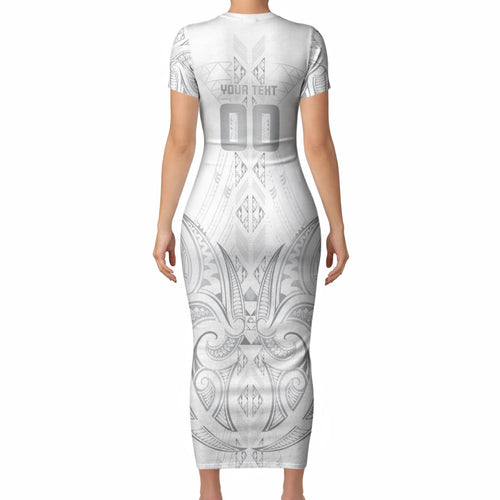 Maori Rugby Custom Ngaru Mangopare Short Sleeve Bodycon Dress Kiwikiwi Niho Taniwha Motif