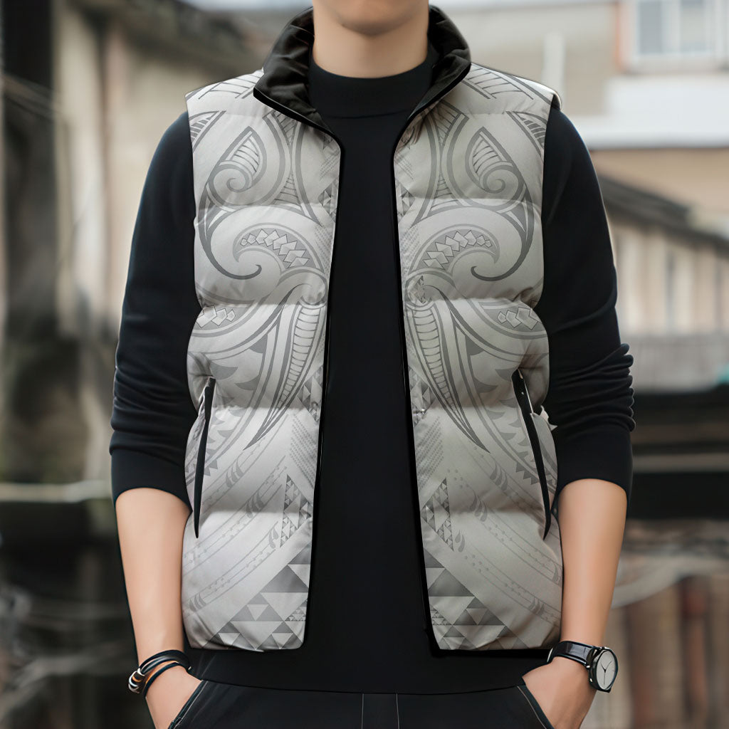 Maori Rugby Custom Ngaru Mangopare Sleeveless Puffer Jacket Kiwikiwi Niho Taniwha Motif