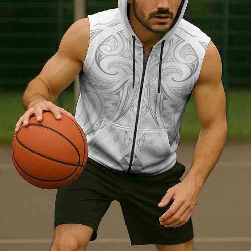 Maori Rugby Custom Ngaru Mangopare Sleeveless Zip Hoodie Kiwikiwi Niho Taniwha Motif