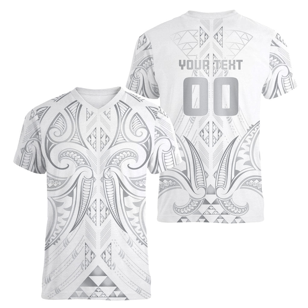 Maori Rugby Custom Ngaru Mangopare Women V-Neck T-Shirt Kiwikiwi Niho Taniwha Motif