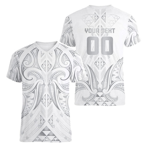 Maori Rugby Custom Ngaru Mangopare Women V-Neck T-Shirt Kiwikiwi Niho Taniwha Motif