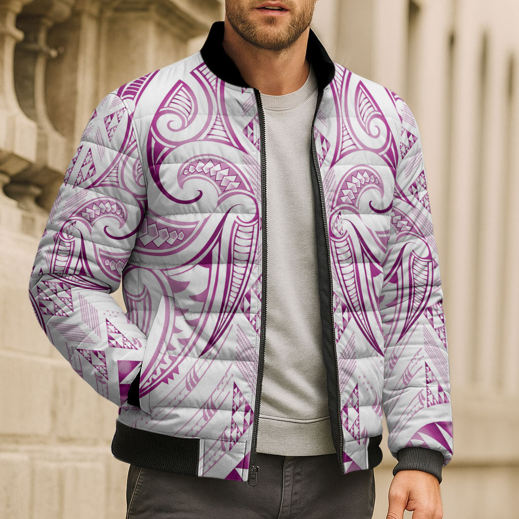 Maori Rugby Custom Ngaru Mangopare Bomber Puffer Jacket Mawhero Niho Taniwha Motif
