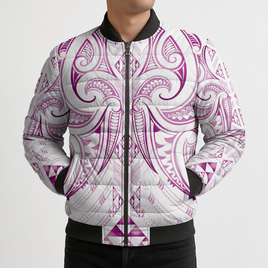 Maori Rugby Custom Ngaru Mangopare Bomber Puffer Jacket Mawhero Niho Taniwha Motif