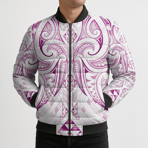 Maori Rugby Custom Ngaru Mangopare Bomber Puffer Jacket Mawhero Niho Taniwha Motif