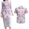 Maori Rugby Custom Ngaru Mangopare Couples Matching Long Sleeve Bodycon Dress and Hawaiian Shirt Mawhero Niho Taniwha Motif