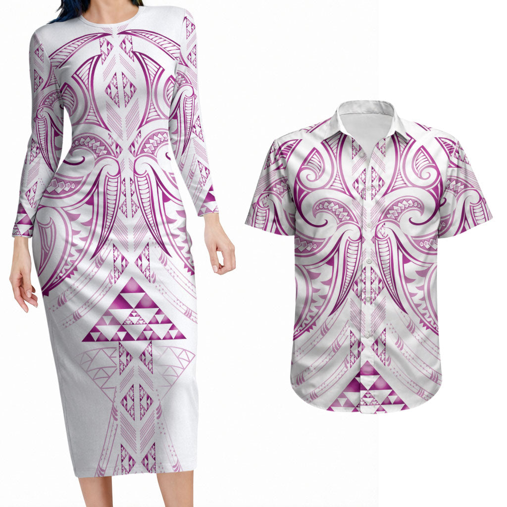 Maori Rugby Custom Ngaru Mangopare Couples Matching Long Sleeve Bodycon Dress and Hawaiian Shirt Mawhero Niho Taniwha Motif