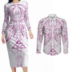 Maori Rugby Custom Ngaru Mangopare Couples Matching Long Sleeve Bodycon Dress and Long Sleeve Button Shirt Mawhero Niho Taniwha Motif
