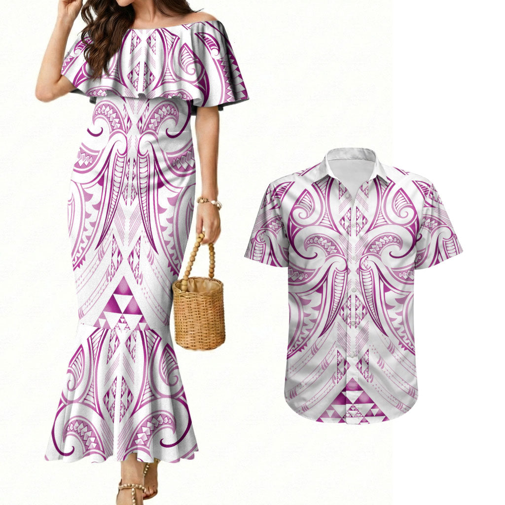 Maori Rugby Custom Ngaru Mangopare Couples Matching Mermaid Dress and Hawaiian Shirt Mawhero Niho Taniwha Motif