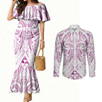 Maori Rugby Custom Ngaru Mangopare Couples Matching Mermaid Dress and Long Sleeve Button Shirt Mawhero Niho Taniwha Motif