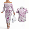 Maori Rugby Custom Ngaru Mangopare Couples Matching Off The Shoulder Long Sleeve Dress and Hawaiian Shirt Mawhero Niho Taniwha Motif