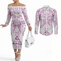 Maori Rugby Custom Ngaru Mangopare Couples Matching Off The Shoulder Long Sleeve Dress and Long Sleeve Button Shirt Mawhero Niho Taniwha Motif