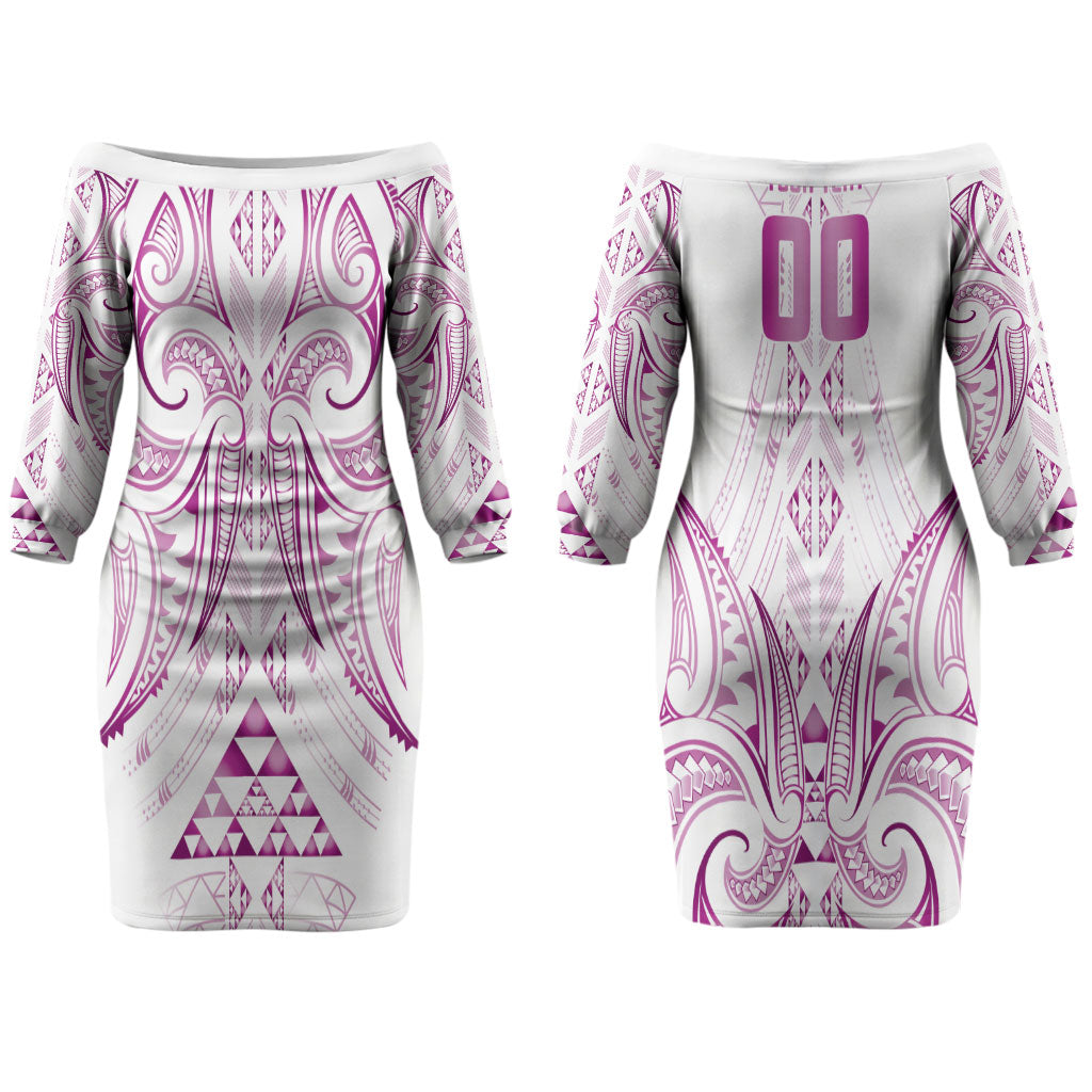 Maori Rugby Custom Ngaru Mangopare Couples Matching Off The Shoulder Long Sleeve Dress and Long Sleeve Button Shirt Mawhero Niho Taniwha Motif