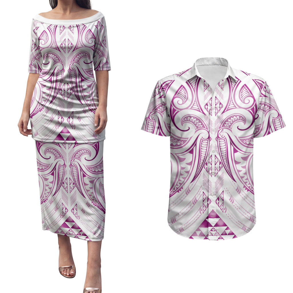 Maori Rugby Custom Ngaru Mangopare Couples Matching Puletasi and Hawaiian Shirt Mawhero Niho Taniwha Motif
