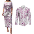Maori Rugby Custom Ngaru Mangopare Couples Matching Puletasi and Long Sleeve Button Shirt Mawhero Niho Taniwha Motif