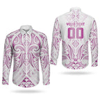 Maori Rugby Custom Ngaru Mangopare Couples Matching Puletasi and Long Sleeve Button Shirt Mawhero Niho Taniwha Motif