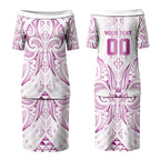 Maori Rugby Custom Ngaru Mangopare Couples Matching Puletasi and Long Sleeve Button Shirt Mawhero Niho Taniwha Motif