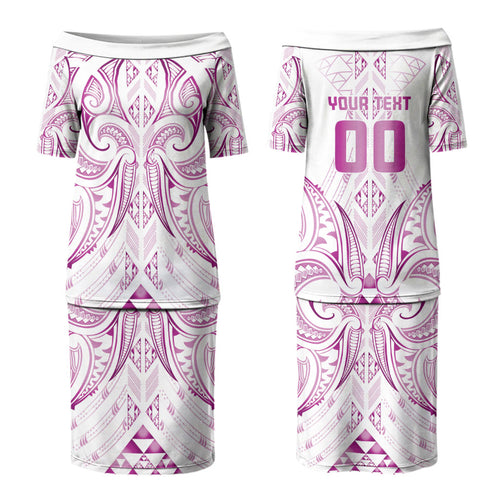 Maori Rugby Custom Ngaru Mangopare Couples Matching Puletasi and Long Sleeve Button Shirt Mawhero Niho Taniwha Motif