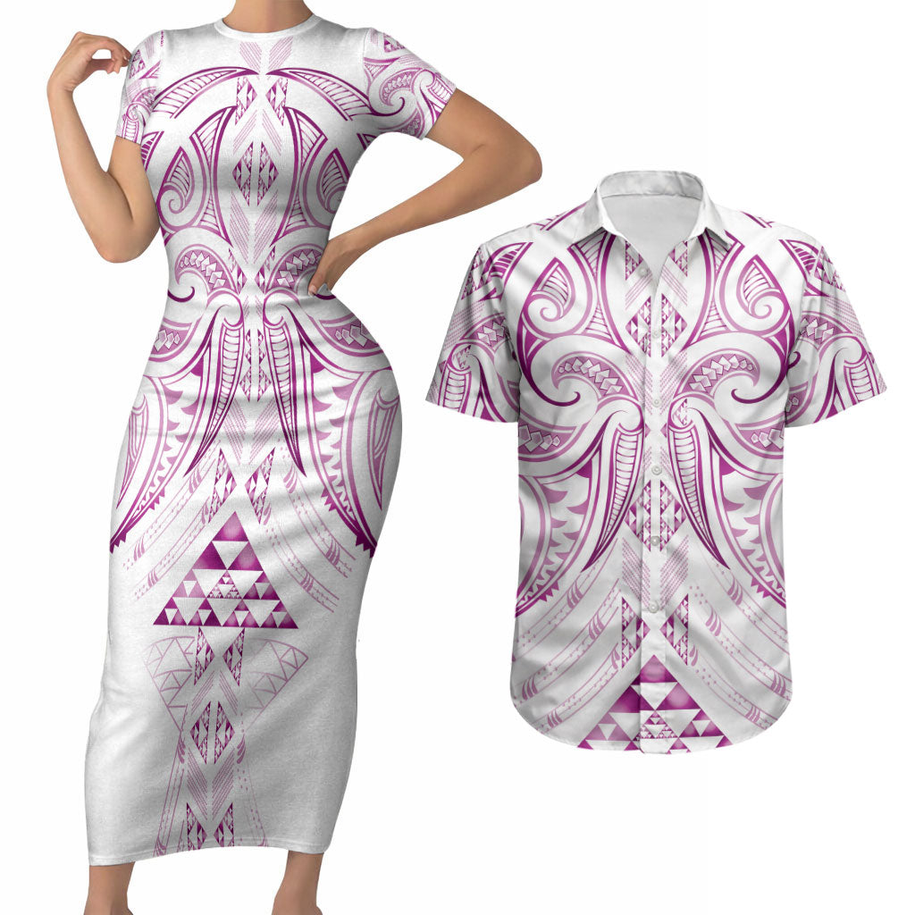 Maori Rugby Custom Ngaru Mangopare Couples Matching Short Sleeve Bodycon Dress and Hawaiian Shirt Mawhero Niho Taniwha Motif
