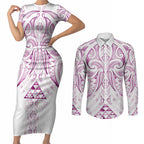 Maori Rugby Custom Ngaru Mangopare Couples Matching Short Sleeve Bodycon Dress and Long Sleeve Button Shirt Mawhero Niho Taniwha Motif