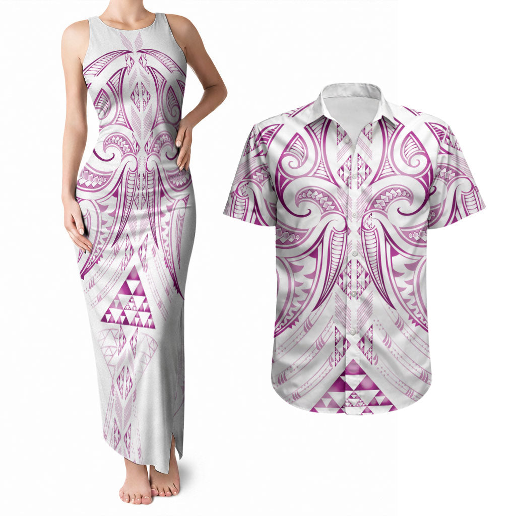 Maori Rugby Custom Ngaru Mangopare Couples Matching Tank Maxi Dress and Hawaiian Shirt Mawhero Niho Taniwha Motif