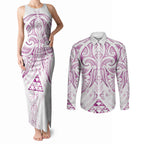 Maori Rugby Custom Ngaru Mangopare Couples Matching Tank Maxi Dress and Long Sleeve Button Shirt Mawhero Niho Taniwha Motif