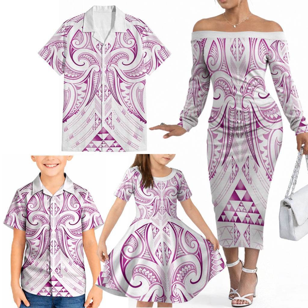 Maori Rugby Custom Ngaru Mangopare Family Matching Off The Shoulder Long Sleeve Dress and Hawaiian Shirt Mawhero Niho Taniwha Motif