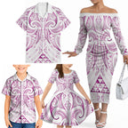 Maori Rugby Custom Ngaru Mangopare Family Matching Off The Shoulder Long Sleeve Dress and Hawaiian Shirt Mawhero Niho Taniwha Motif