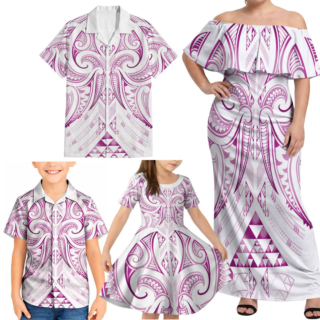 Maori Rugby Custom Ngaru Mangopare Family Matching Off Shoulder Maxi Dress and Hawaiian Shirt Mawhero Niho Taniwha Motif