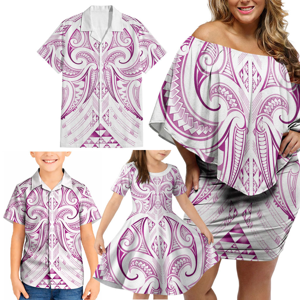 Maori Rugby Custom Ngaru Mangopare Family Matching Off Shoulder Short Dress and Hawaiian Shirt Mawhero Niho Taniwha Motif