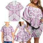 Maori Rugby Custom Ngaru Mangopare Family Matching Off Shoulder Short Dress and Hawaiian Shirt Mawhero Niho Taniwha Motif