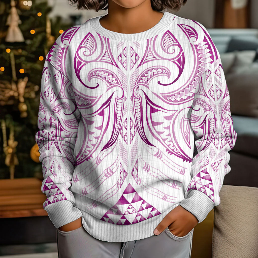 Maori Rugby Custom Ngaru Mangopare Kid Ugly Christmas Sweater Mawhero Niho Taniwha Motif