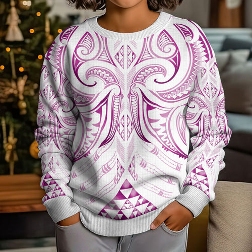 Maori Rugby Custom Ngaru Mangopare Kid Ugly Christmas Sweater Mawhero Niho Taniwha Motif