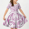 Maori Rugby Custom Ngaru Mangopare Kid Short Sleeve Dress Mawhero Niho Taniwha Motif