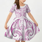 Maori Rugby Custom Ngaru Mangopare Kid Short Sleeve Dress Mawhero Niho Taniwha Motif
