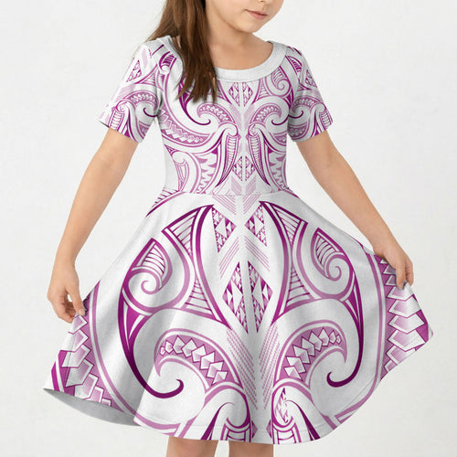 Maori Rugby Custom Ngaru Mangopare Kid Short Sleeve Dress Mawhero Niho Taniwha Motif
