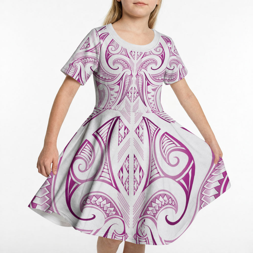 Maori Rugby Custom Ngaru Mangopare Kid Short Sleeve Dress Mawhero Niho Taniwha Motif