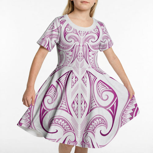 Maori Rugby Custom Ngaru Mangopare Kid Short Sleeve Dress Mawhero Niho Taniwha Motif