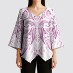 Maori Rugby Custom Ngaru Mangopare Kimono Sleeve Blouse Mawhero Niho Taniwha Motif