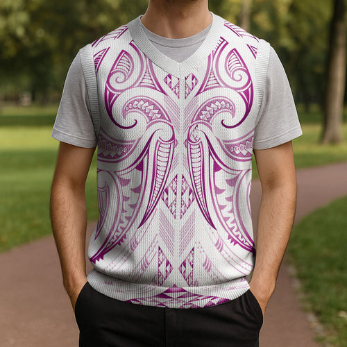 Maori Rugby Custom Ngaru Mangopare Christmas Knitted V-Neck Vest Mawhero Niho Taniwha Motif