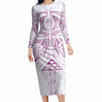 Maori Rugby Custom Ngaru Mangopare Long Sleeve Bodycon Dress Mawhero Niho Taniwha Motif