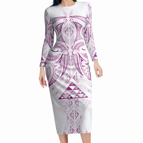 Maori Rugby Custom Ngaru Mangopare Long Sleeve Bodycon Dress Mawhero Niho Taniwha Motif