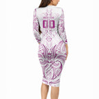 Maori Rugby Custom Ngaru Mangopare Long Sleeve Bodycon Dress Mawhero Niho Taniwha Motif