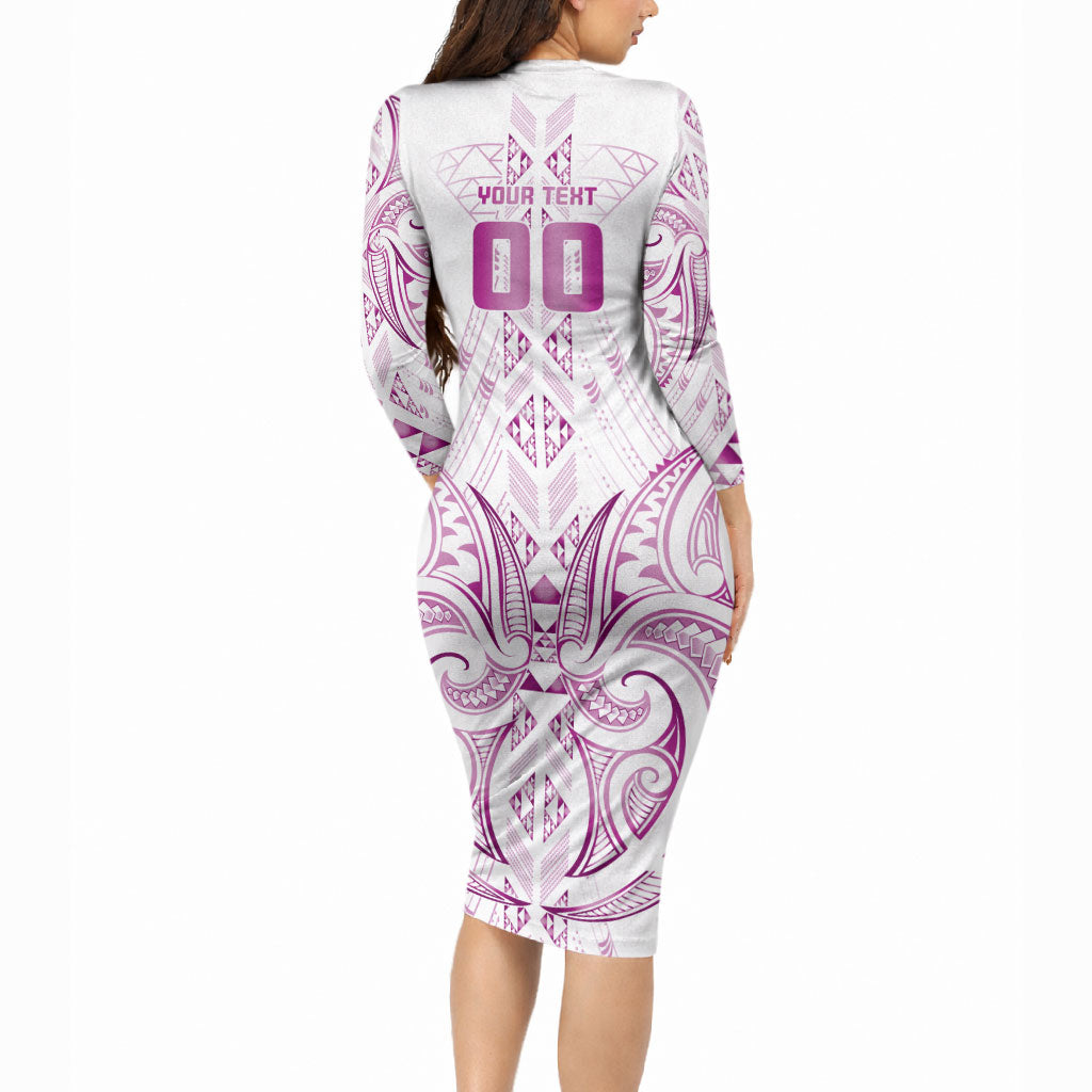 Maori Rugby Custom Ngaru Mangopare Long Sleeve Bodycon Dress Mawhero Niho Taniwha Motif