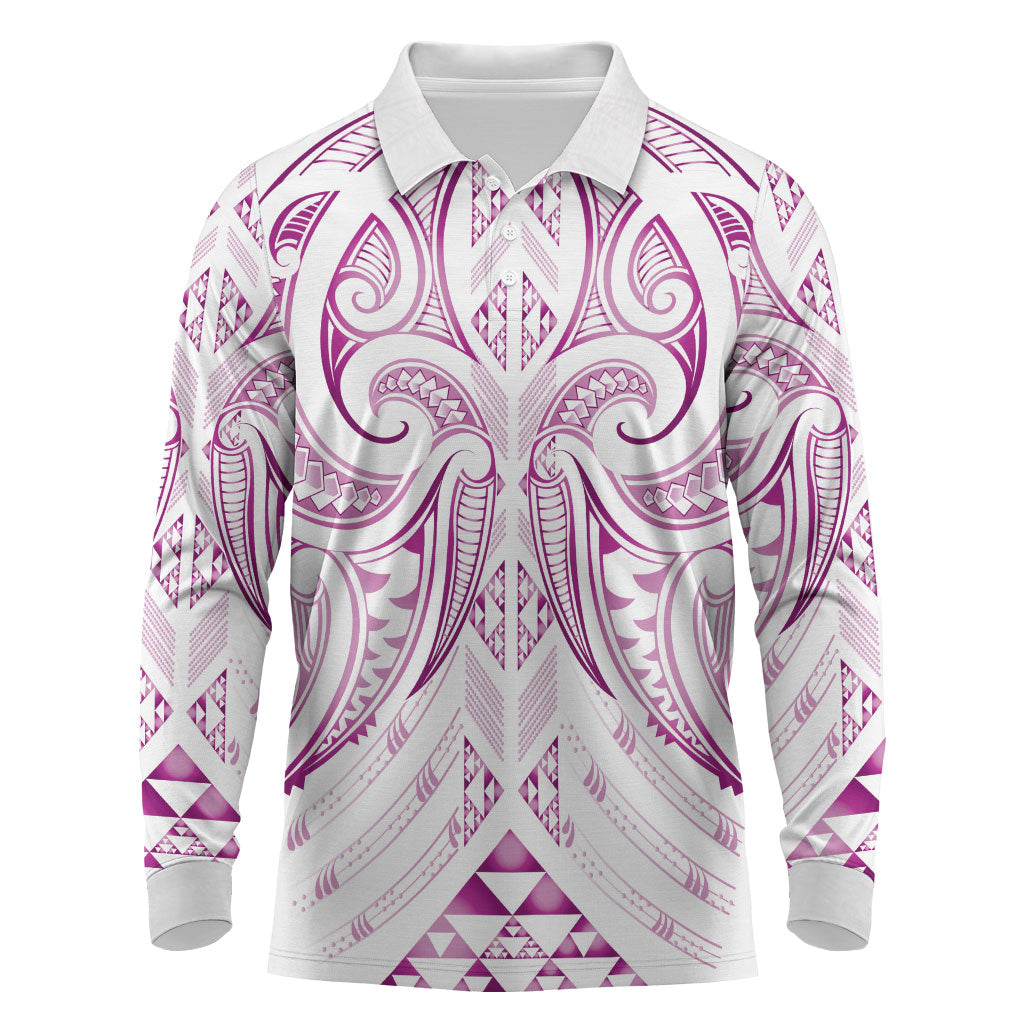 Maori Rugby Custom Ngaru Mangopare Long Sleeve Polo Shirt Mawhero Niho Taniwha Motif