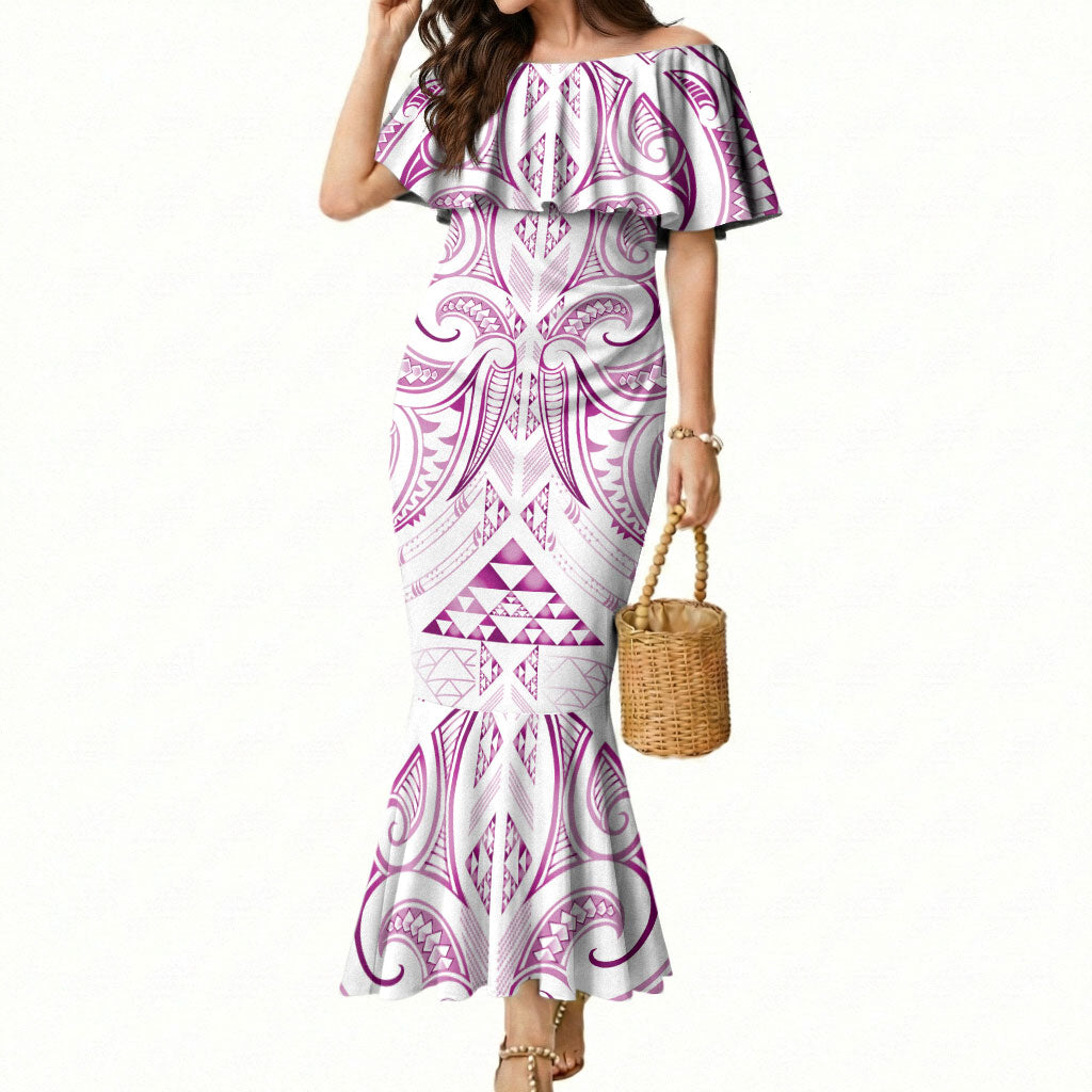 Maori Rugby Custom Ngaru Mangopare Mermaid Dress Mawhero Niho Taniwha Motif