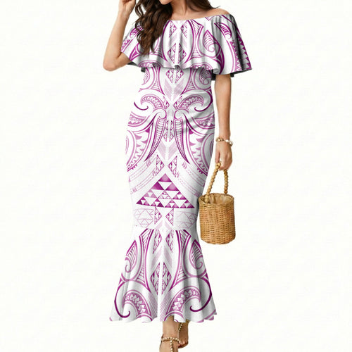 Maori Rugby Custom Ngaru Mangopare Mermaid Dress Mawhero Niho Taniwha Motif