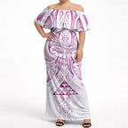 Maori Rugby Custom Ngaru Mangopare Off Shoulder Maxi Dress Mawhero Niho Taniwha Motif